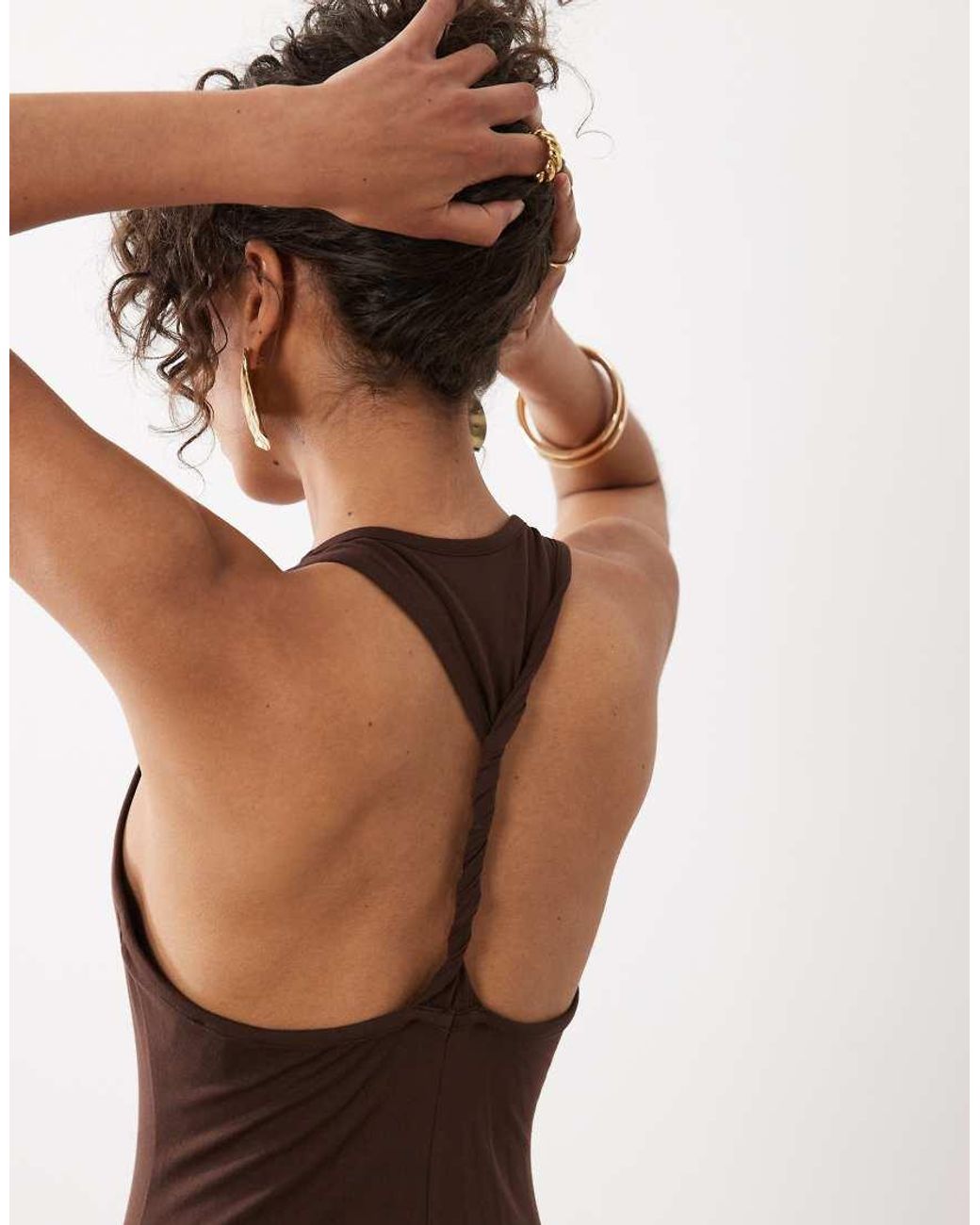 ASOS Brown Scoop Neck Midaxi Dress With Twisted Open Back Detail