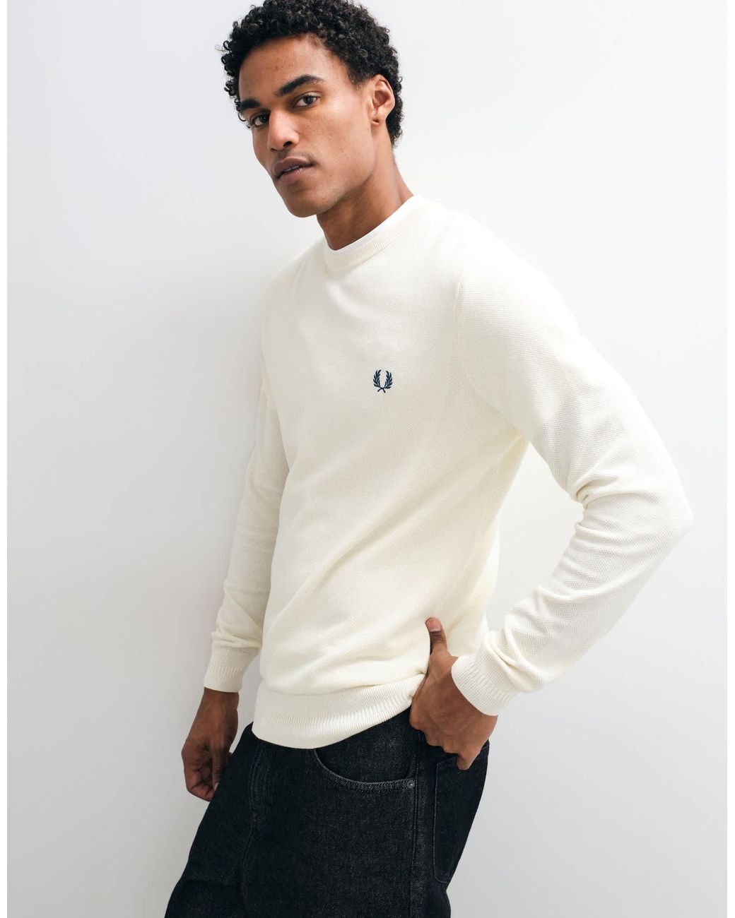 Fred Perry Pique-strickpullover mit logo in Natural für Herren