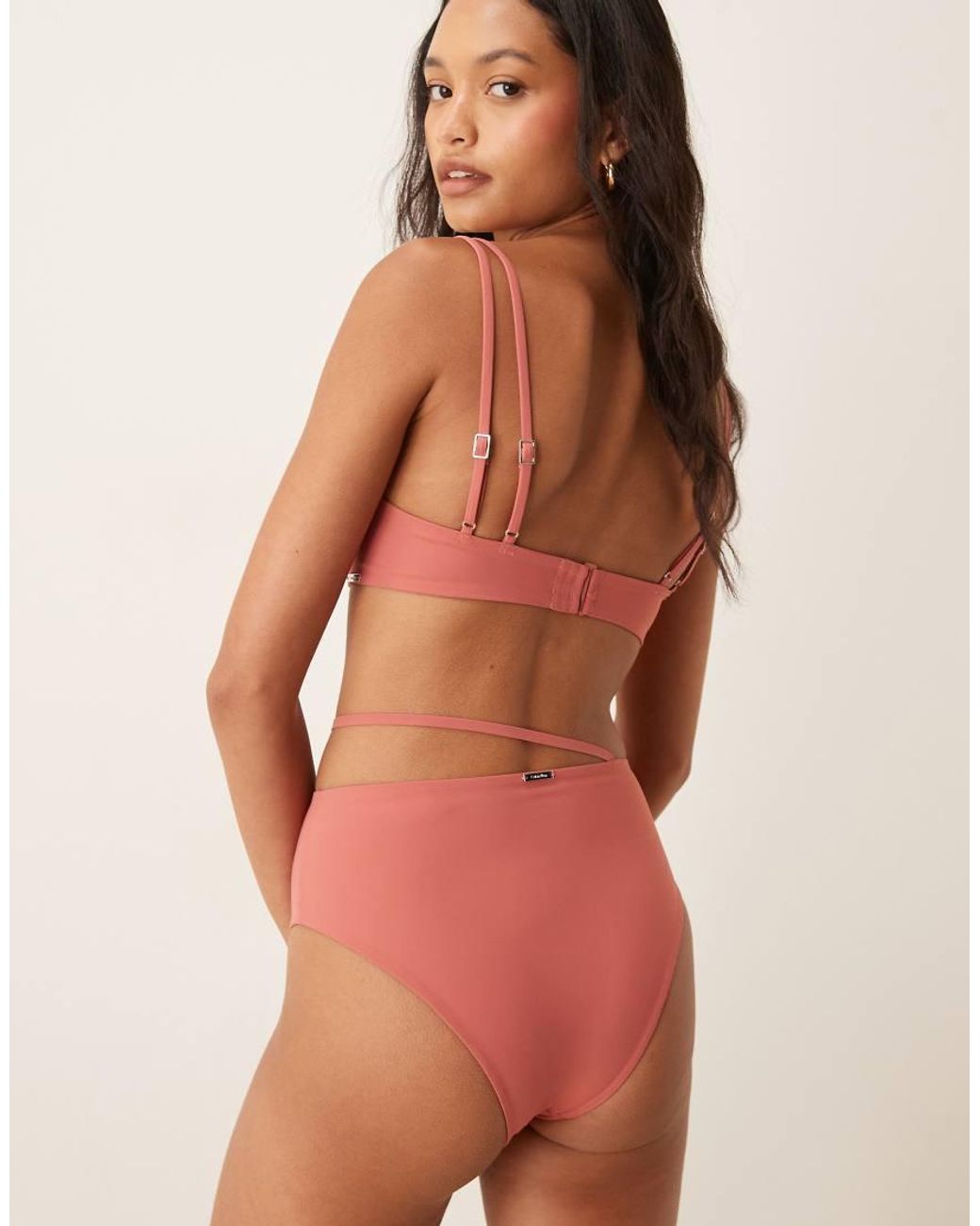 Calvin Klein Red Luxe High Waisted Belted Bikini Bottom