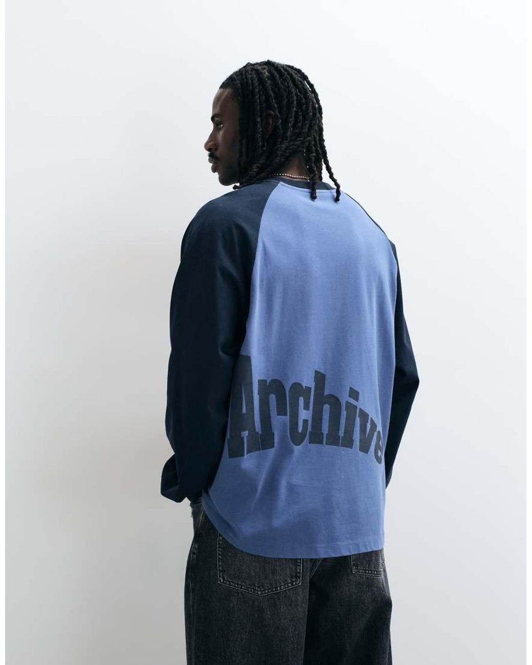 ASOS Blue Oversized Long Sleeve Raglan T-Shirt With Text Print for men