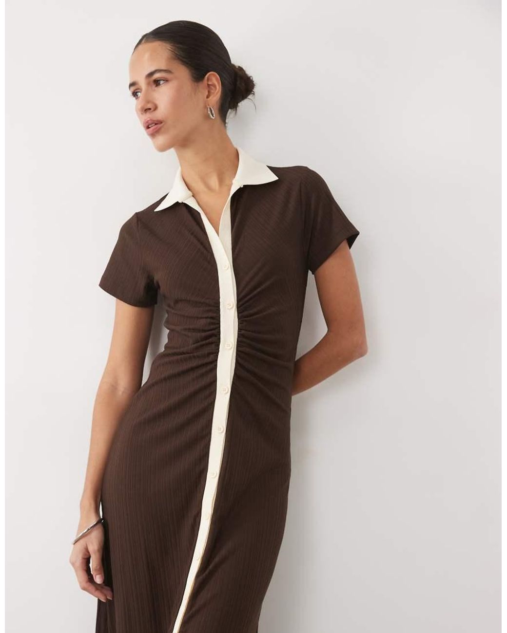 ASOS Black Button Down Cap Sleeve Midi Dress