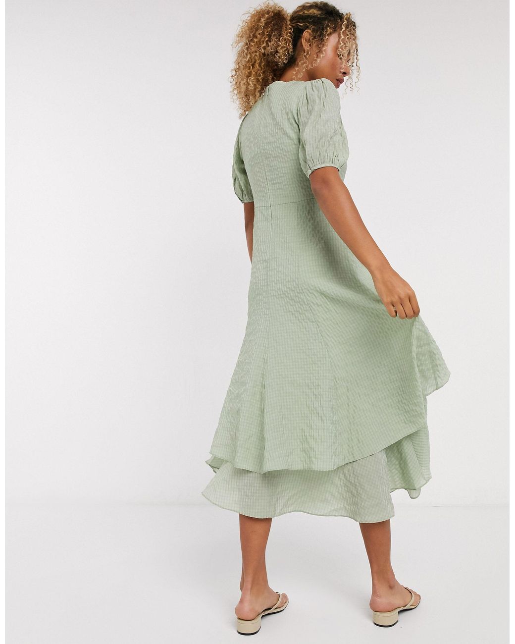 Puff Sleeve Double Layer Midi Dress 