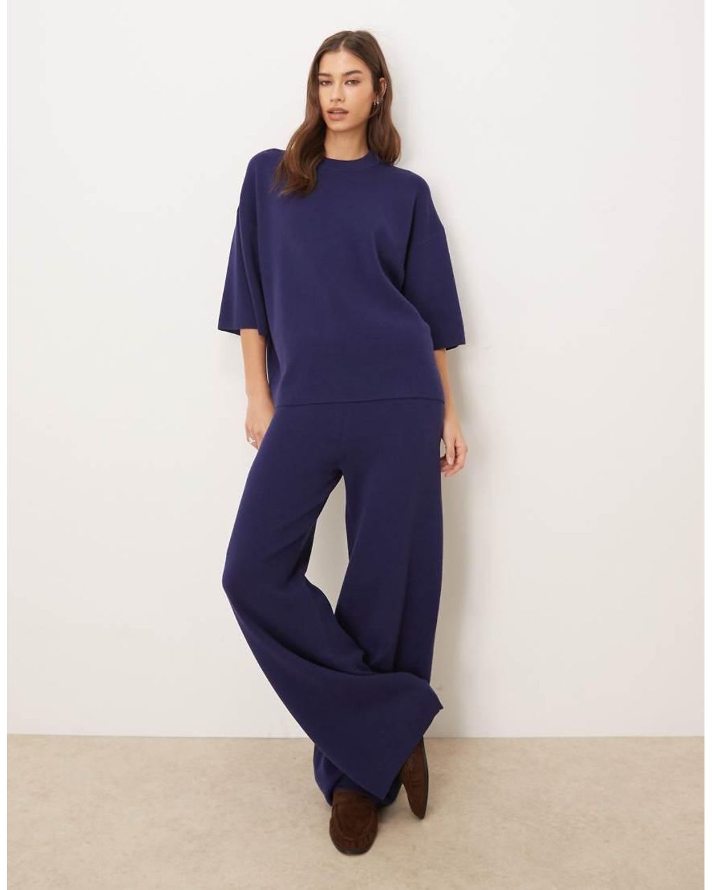 ASOS Blue Knitted Compact Structured Oversized T Shirt Co-ord