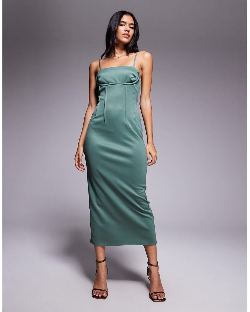 slim fit dress slacks Misha Brooks Satin Midi Dress - Island Green