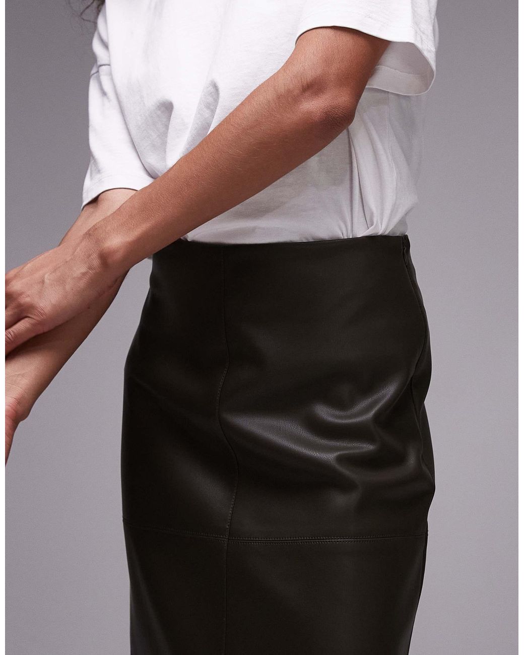 TOPSHOP Faux Leather Clean Panel Midi Skirt in Green Lyst