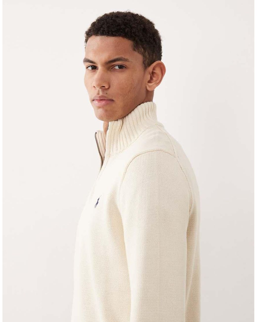 Polo Ralph Lauren Natural Icon Logo Heavyweight Cotton Knit Half Zip Jumper