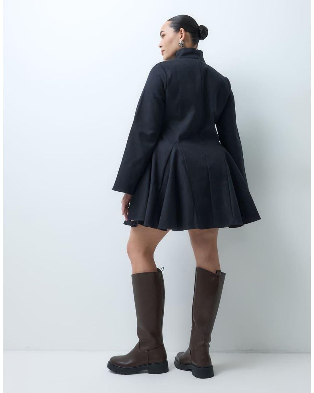 ASOS Blue Asos Design Curve Funnel Neck Tailored Godet Mini Dress