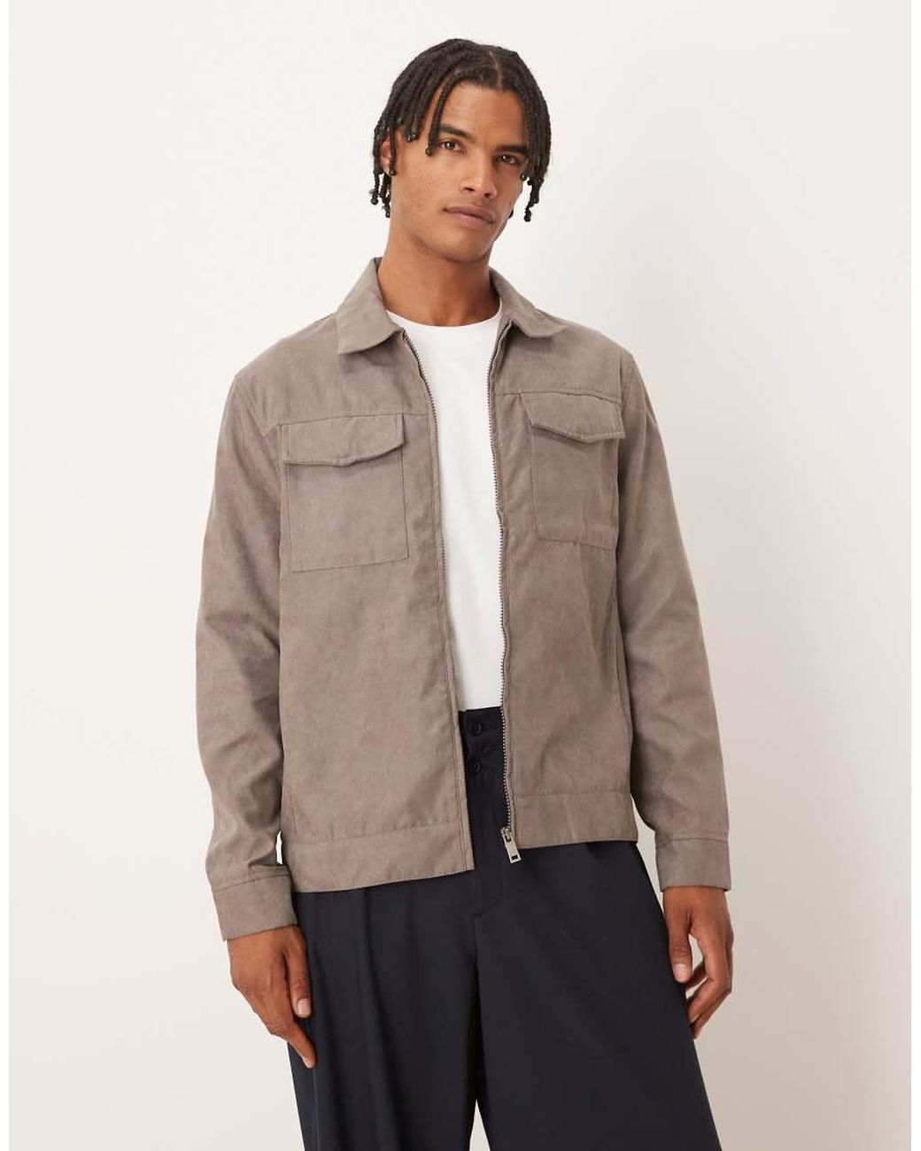 Brave Soul Natural Faux Suede Patch Pocket Jacket for men