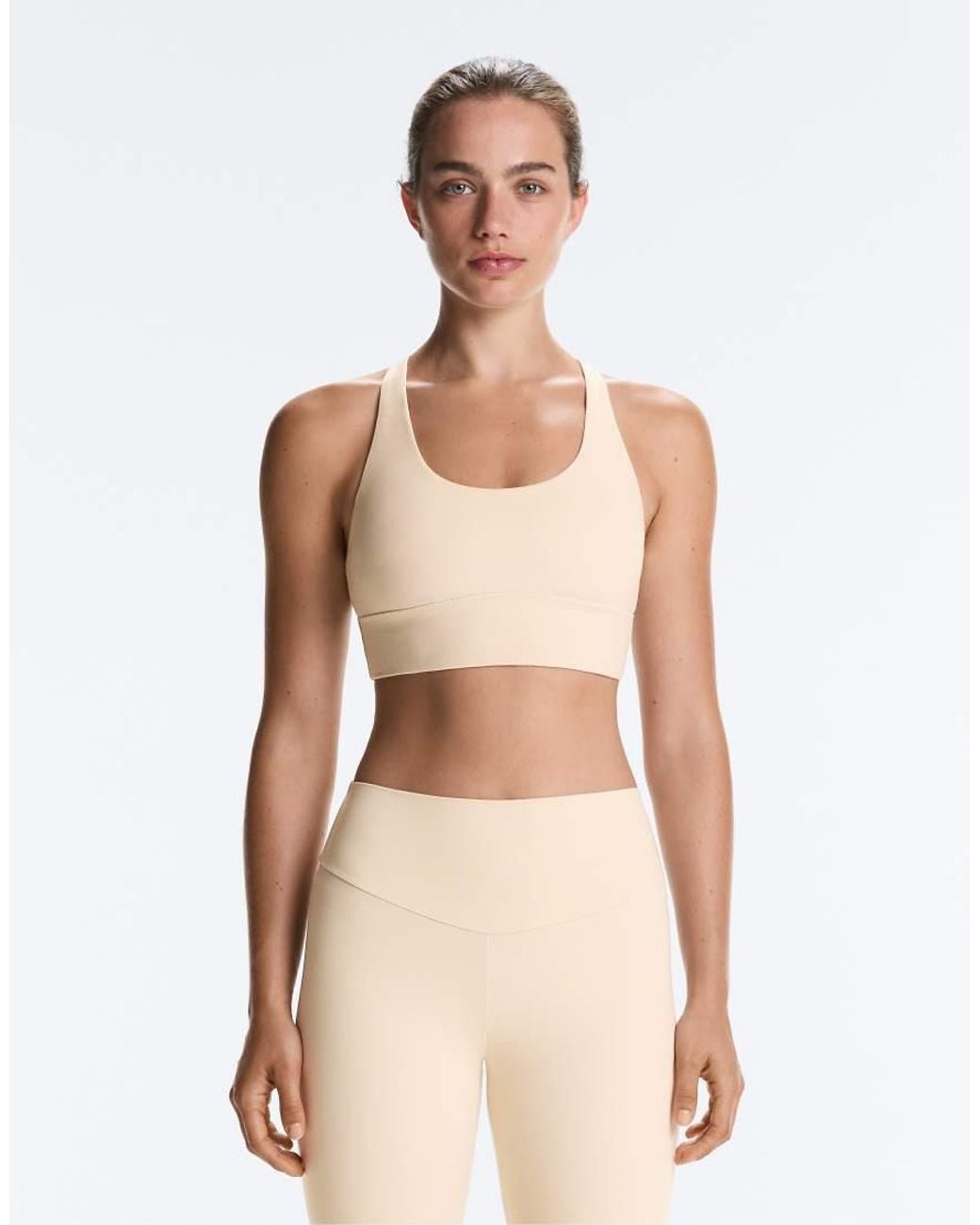 Oysho Natural Medium-support Comfortlux Sports Bra With Cups