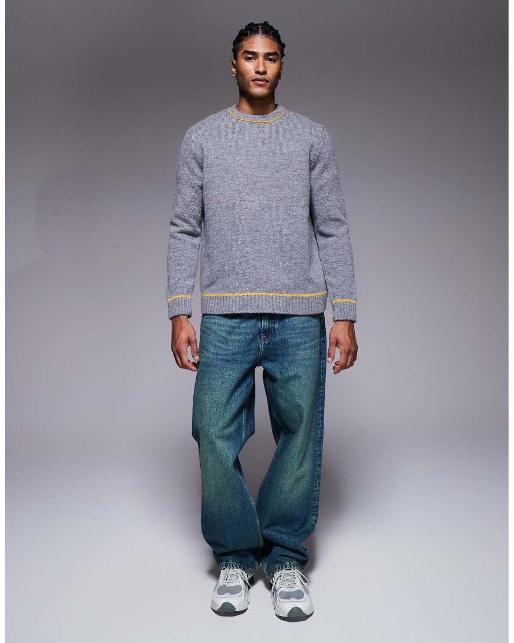 ASOS Gray Relaxed Knitted Crew Neck Jumper for men