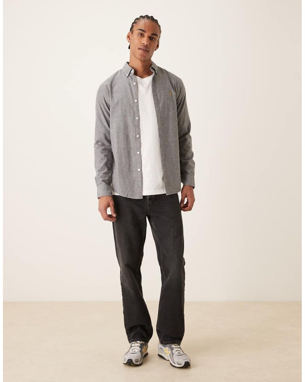 Farah Gray Steen Long Sleeve Casual Logo Shirt for men