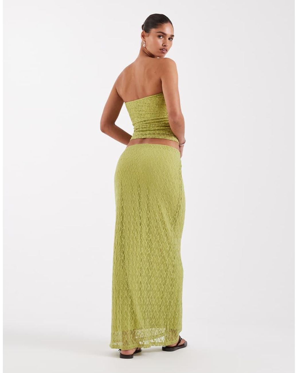 JJXX Green Co-ord Lace Midi Skirt