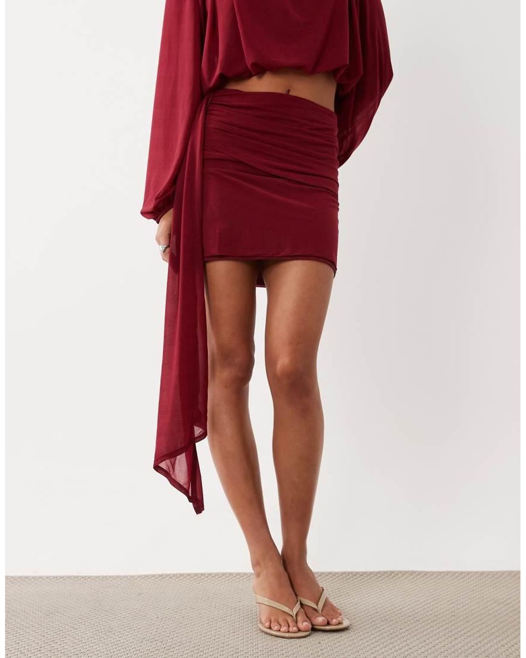ASOS Red Co-Ord Semi Sheer Drape Detail Mini Skirt