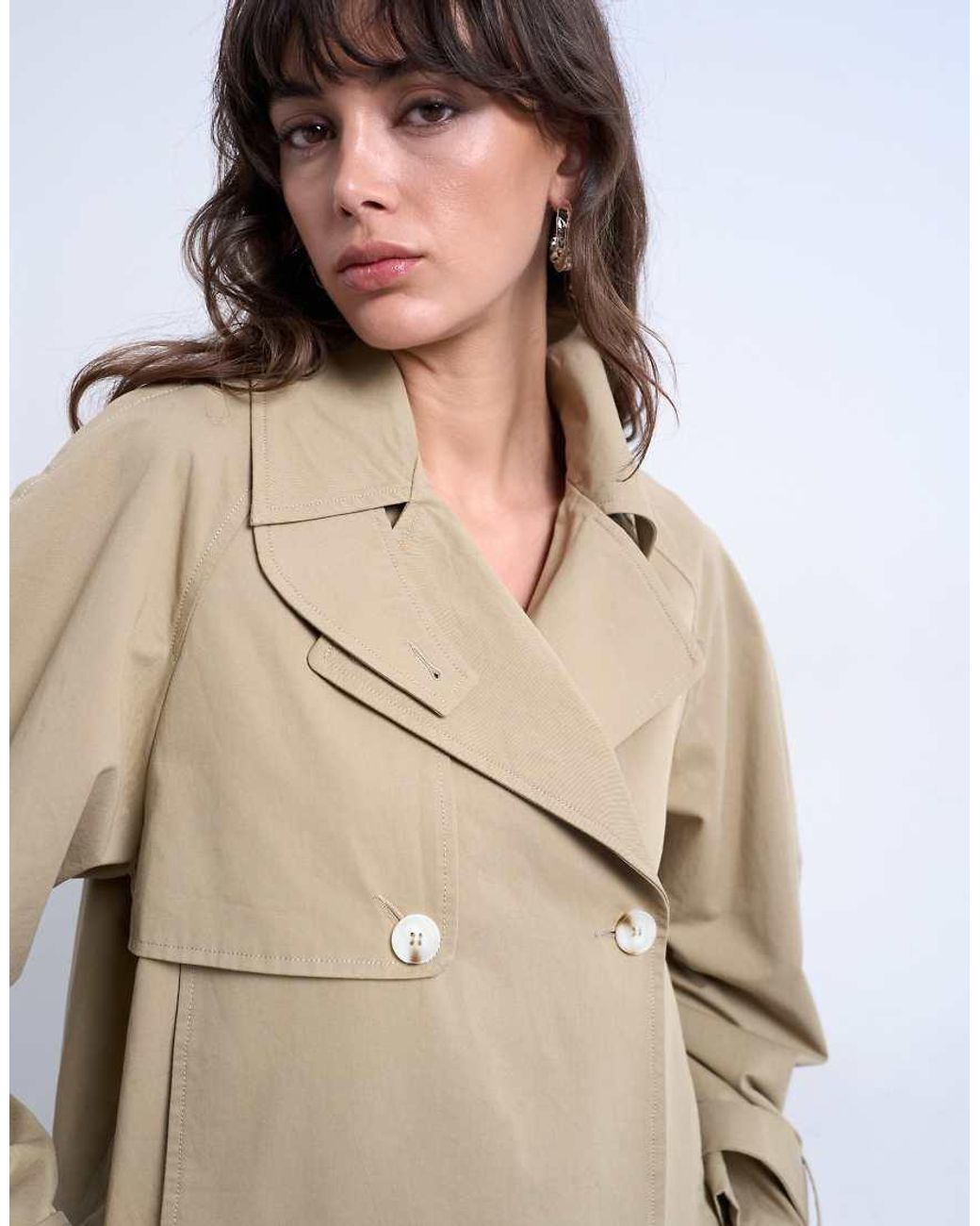 TOPSHOP Natural Cotton Ovoid Sleeve Short Trench