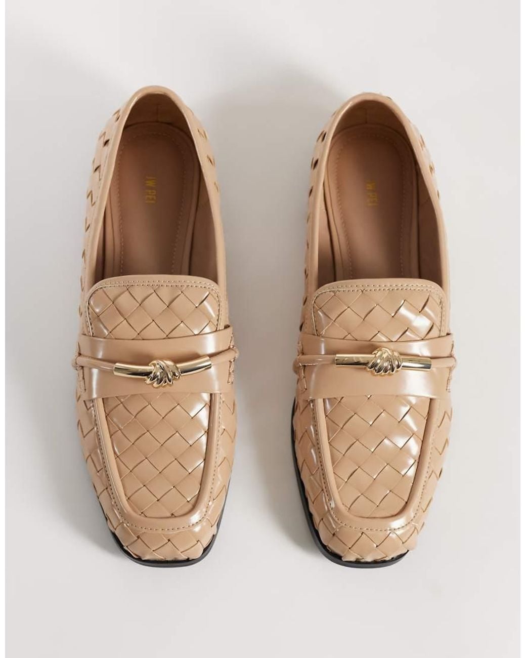 JW PEI White Elowen Woven Loafers With Gold Detailing