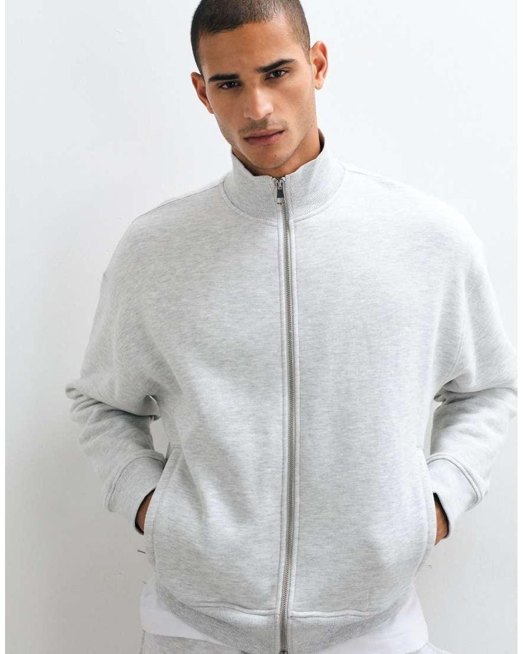 4505 Gray Rest Day 400Gsm Heavyweight Cotton Boxy Zip Up Track Jacket for men