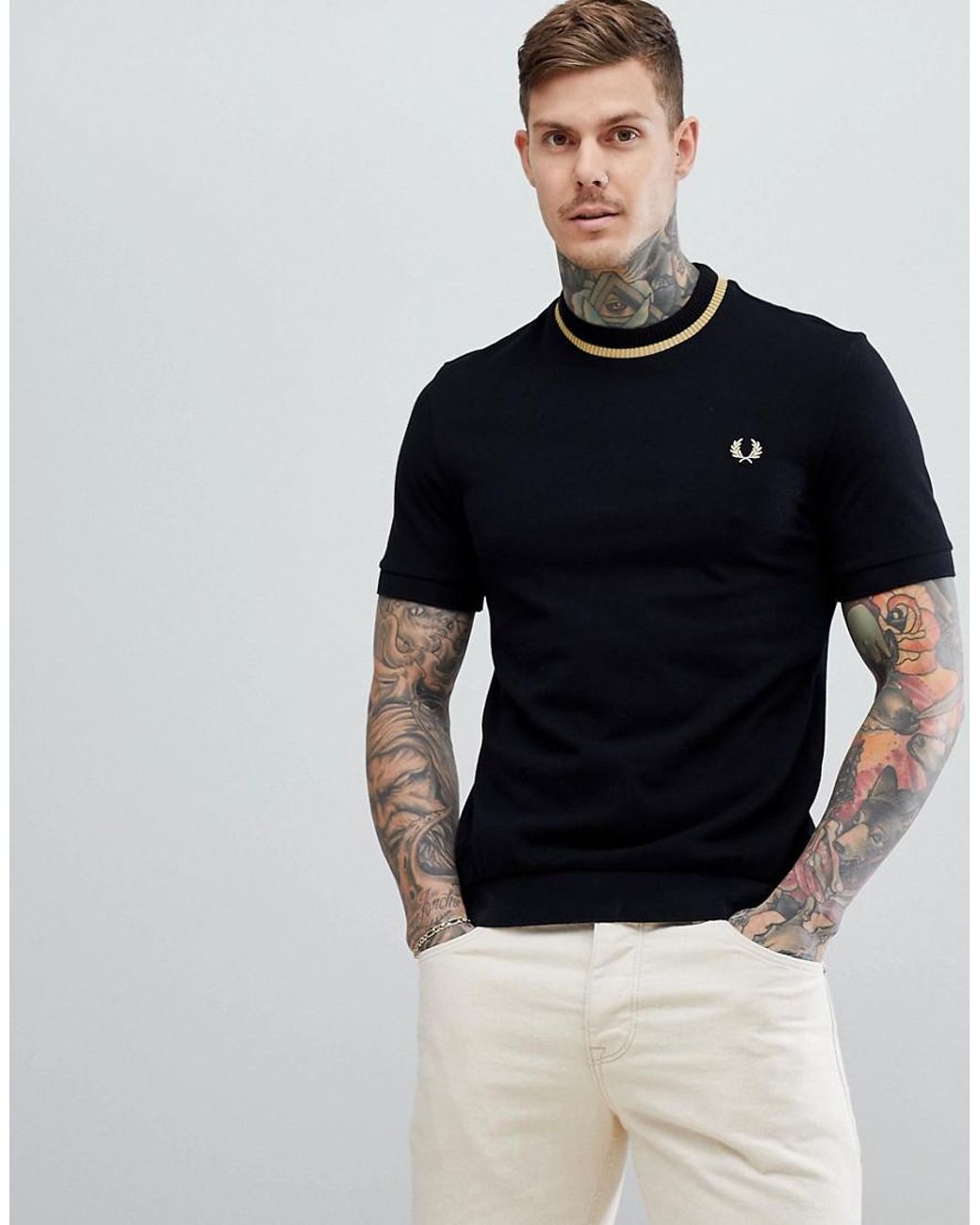 Fred Perry Reissues Tipped Pique T-shirt In Black for Men | Lyst