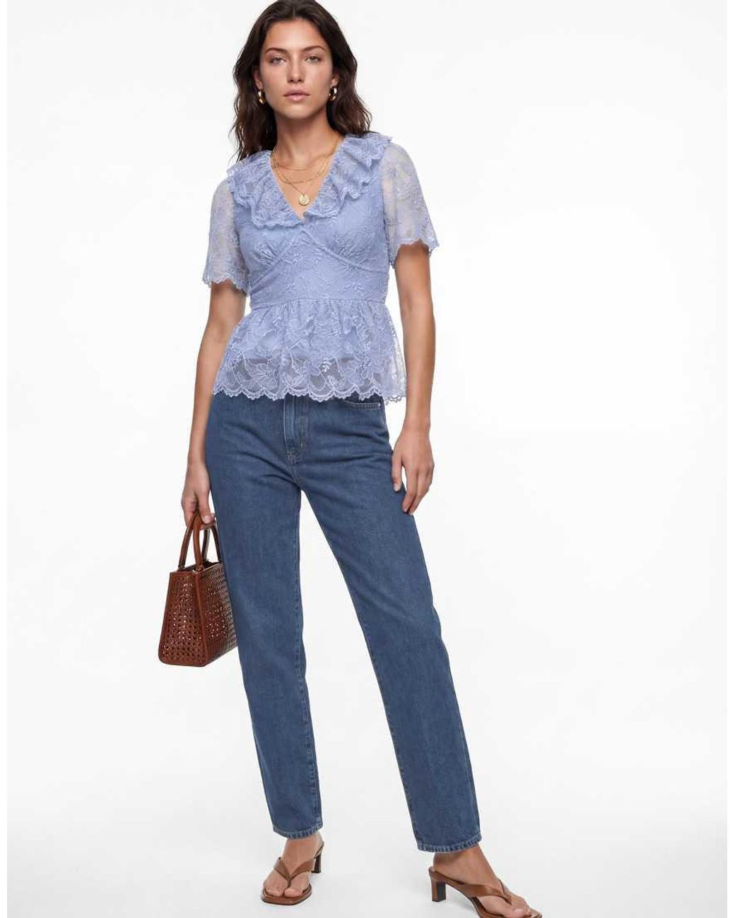 Lovedrobe Blue Frill Collar Peplum Lace Top