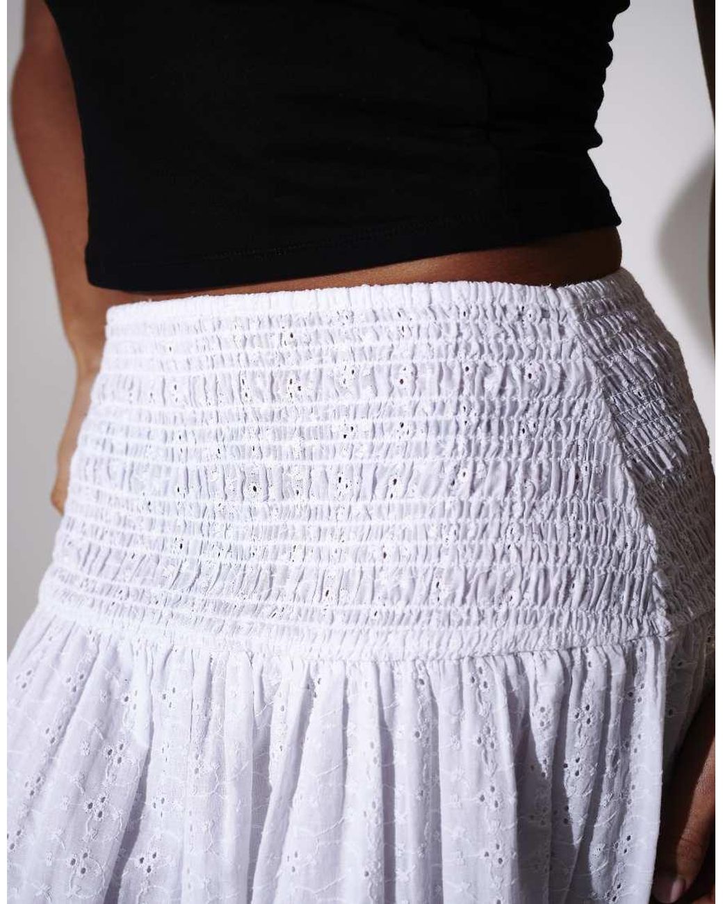 South Beach White Broderie Smocked Waist Maxi Skirt