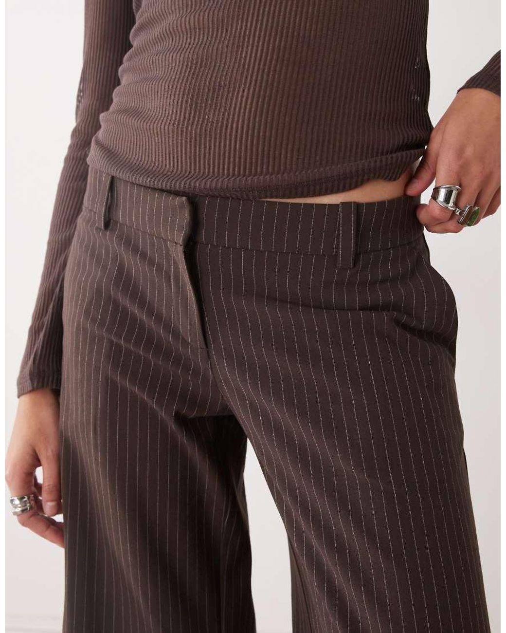 Weekday Brown Low Waist Flared Tailored Trousers