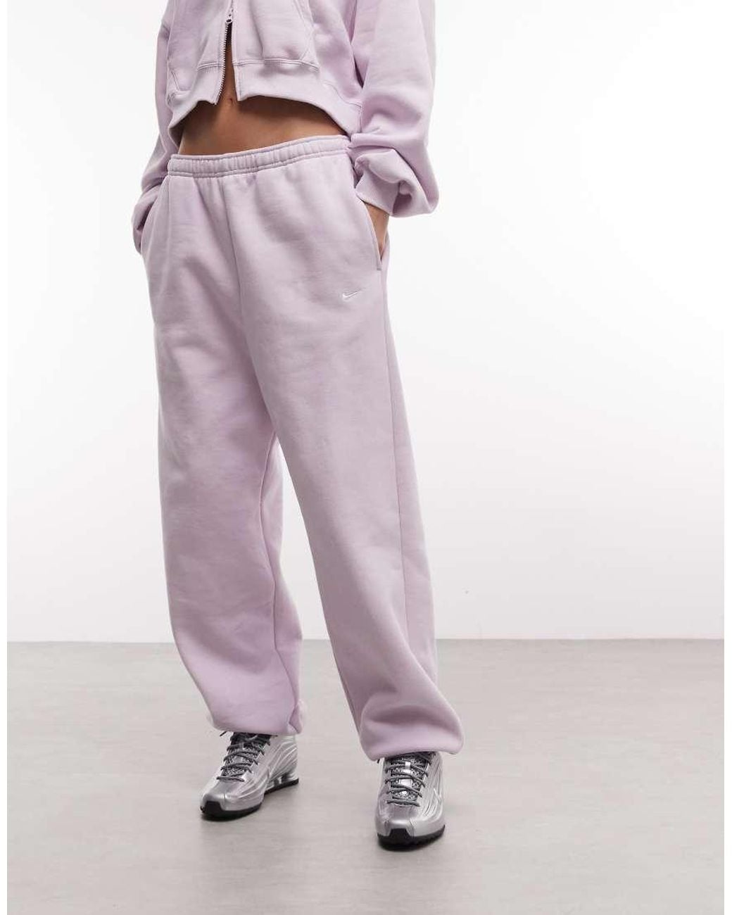 Nike Pink Studio Fleece Mid-Weight Oversized Cuffed Jogger