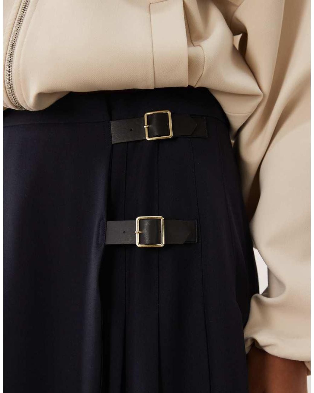 Barbour White Delilah Pleated Buckle Midi Skirt