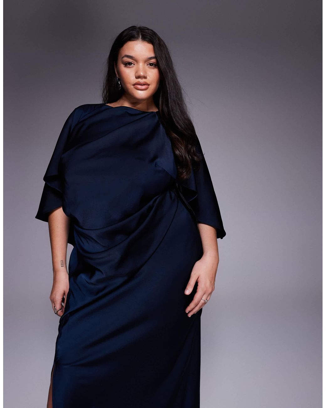 ASOS Asos Design Curve Satin Ruffle Cape Sleeve Maxi Dress With Open ...