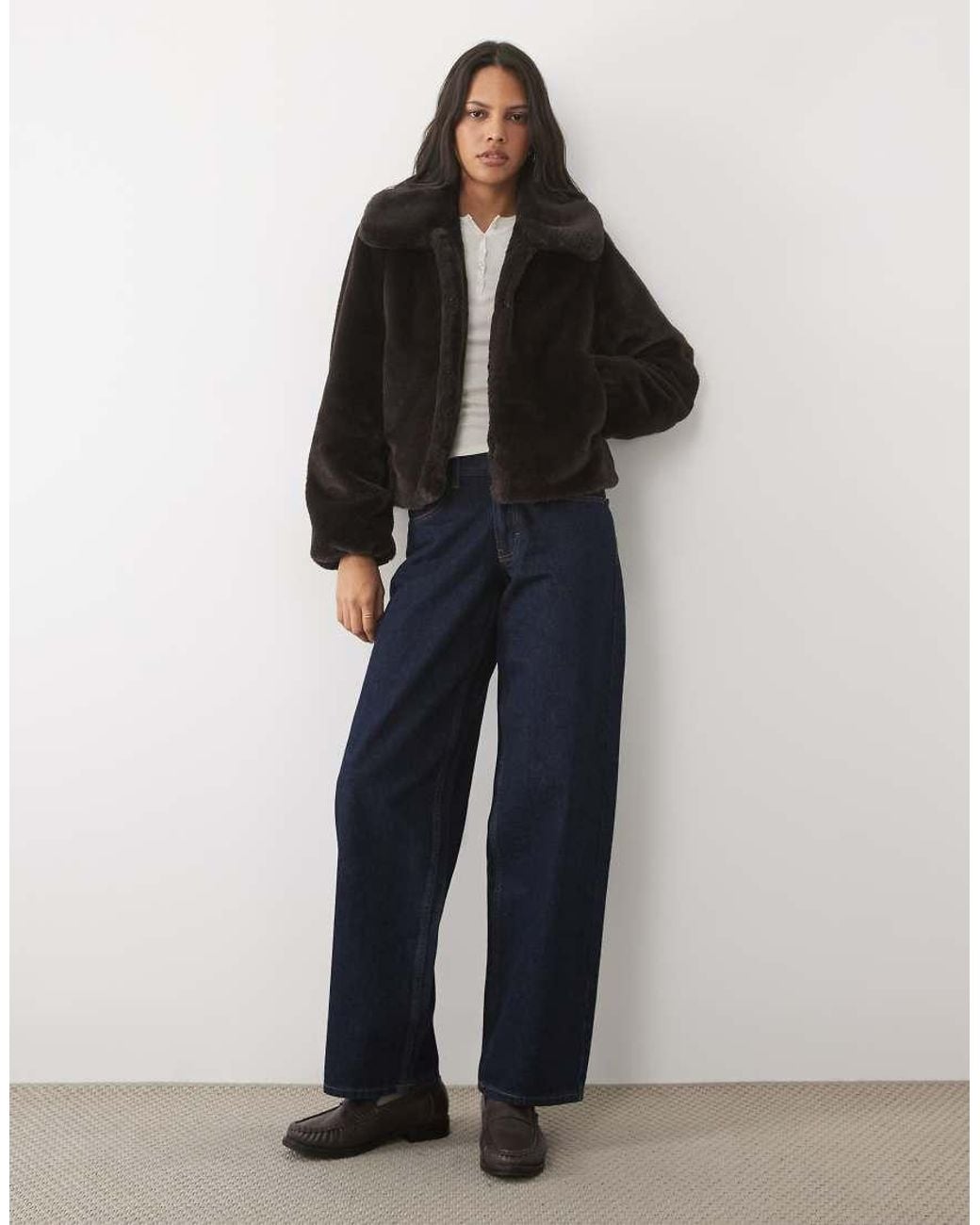 Threadbare Blue Cropped Faux Fur Jacket