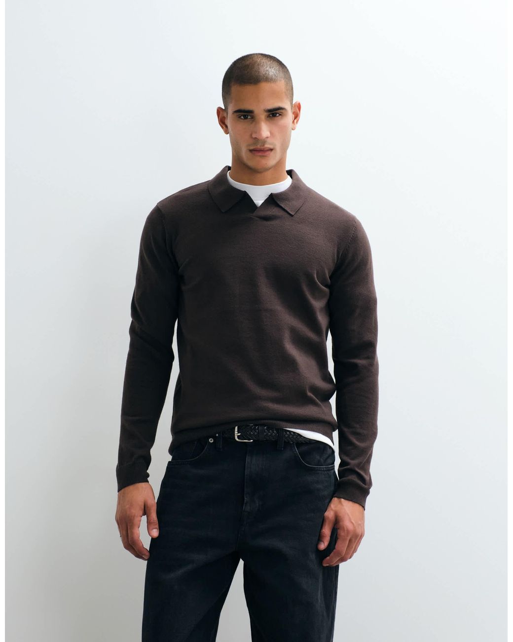 Threadbare Black Knitted Trophy Neck Jumper for men