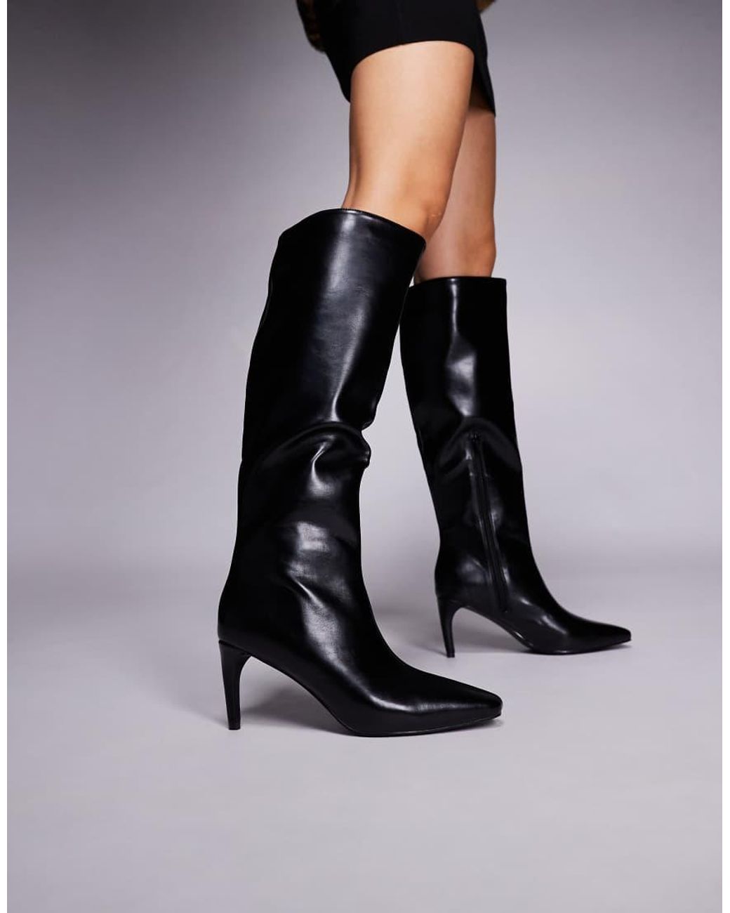 Public Desire Black Jenny Pointed Toe Heeled Knee Boots