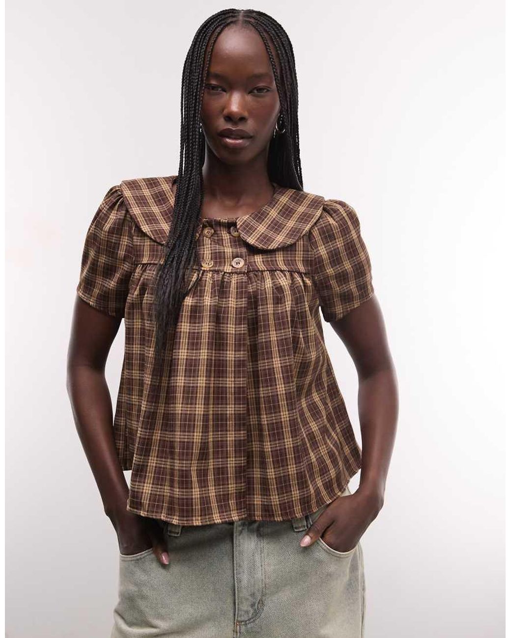 Reclaimed Vintage Brown Peter Pan Collar Blouse