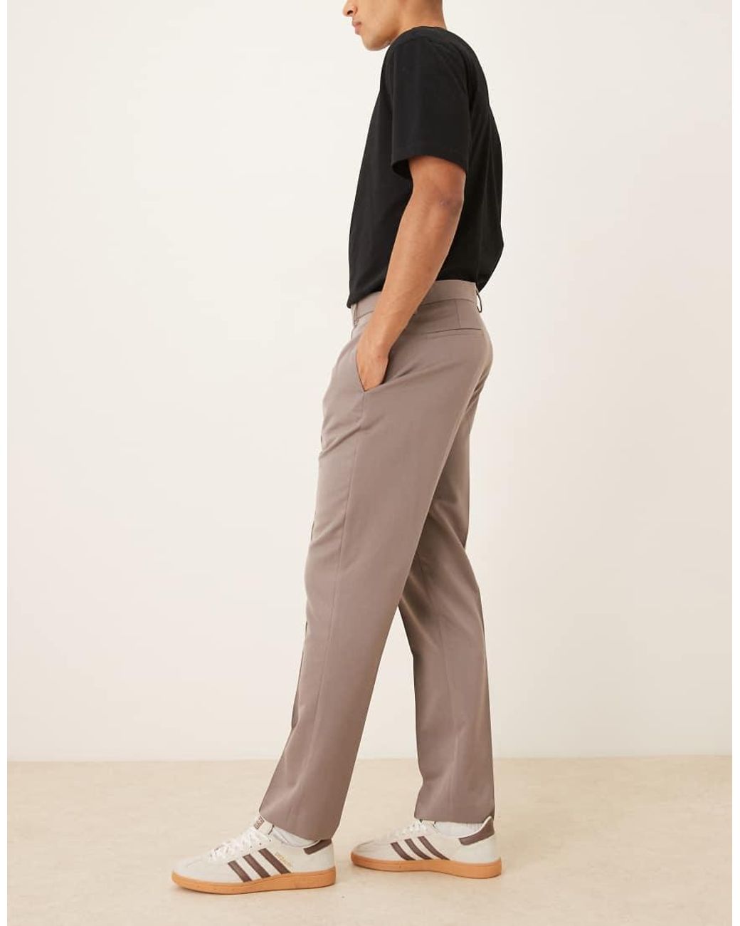 ASOS Natural Smart Slim Trousers With Pintuck for men