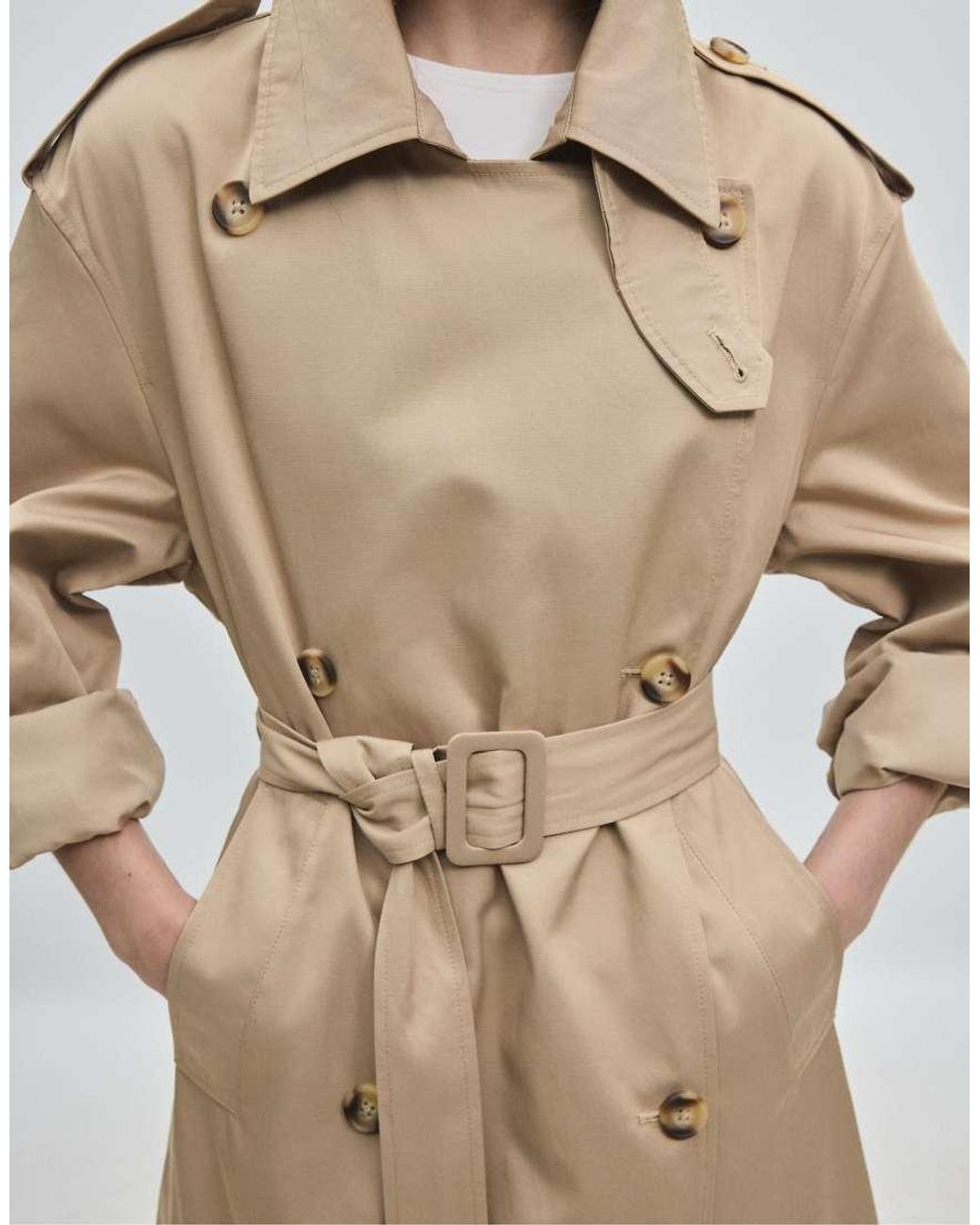 Stradivarius Natural Long Basic Trench Coat