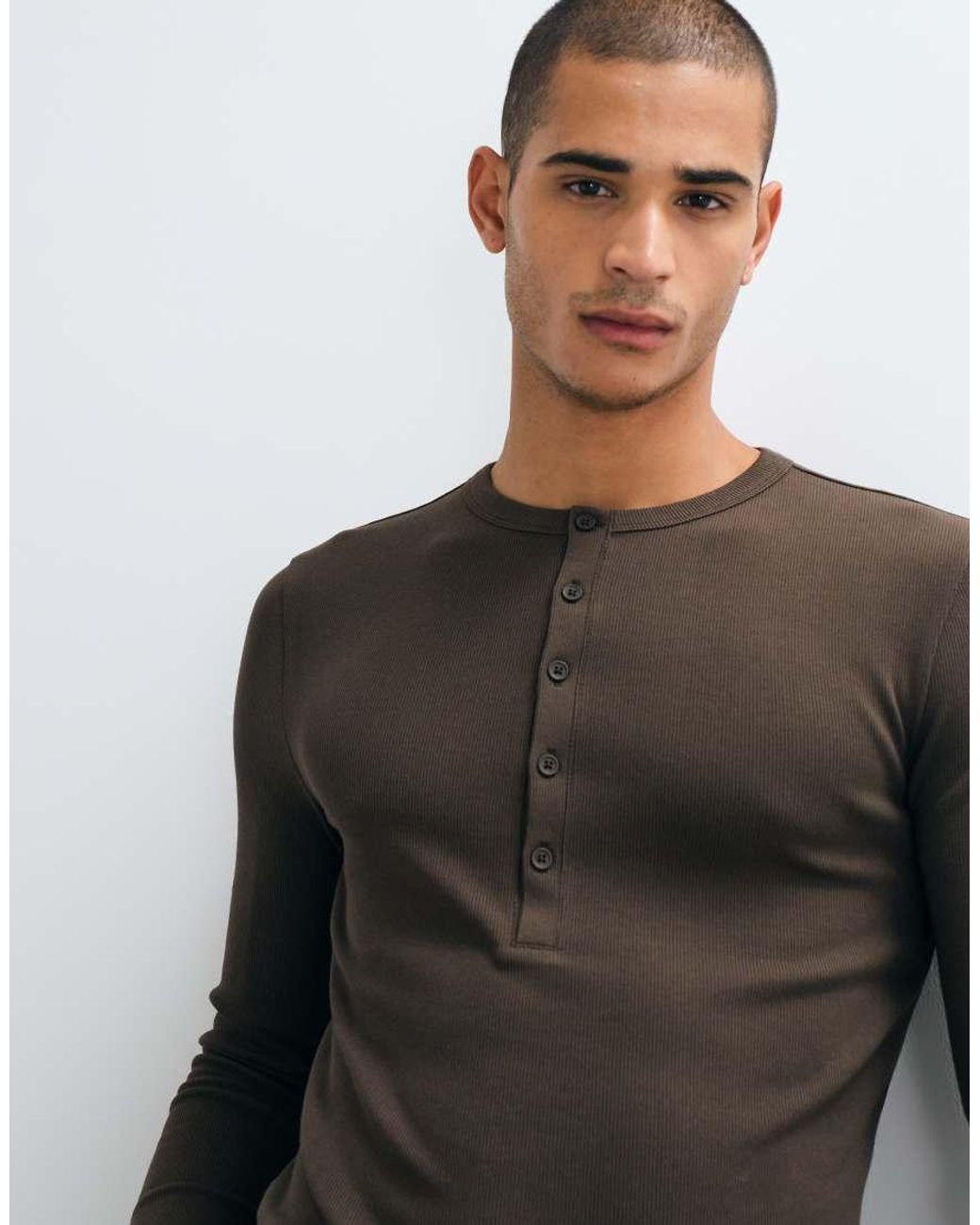 ASOS Black Muscle Fit Long Sleeve Henley T-shirt for men