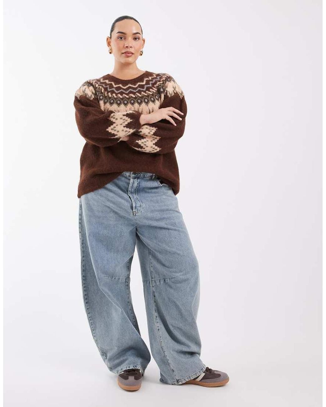 ONLY Brown Fair Isle Knitted Jumper