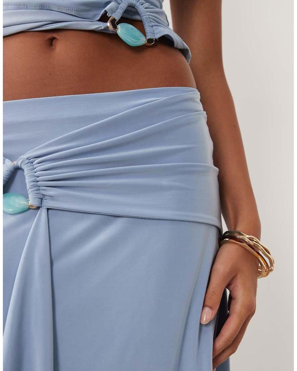ASOS Blue Co-ord Slinky Hanky Hem Midi Skirt With Hardware