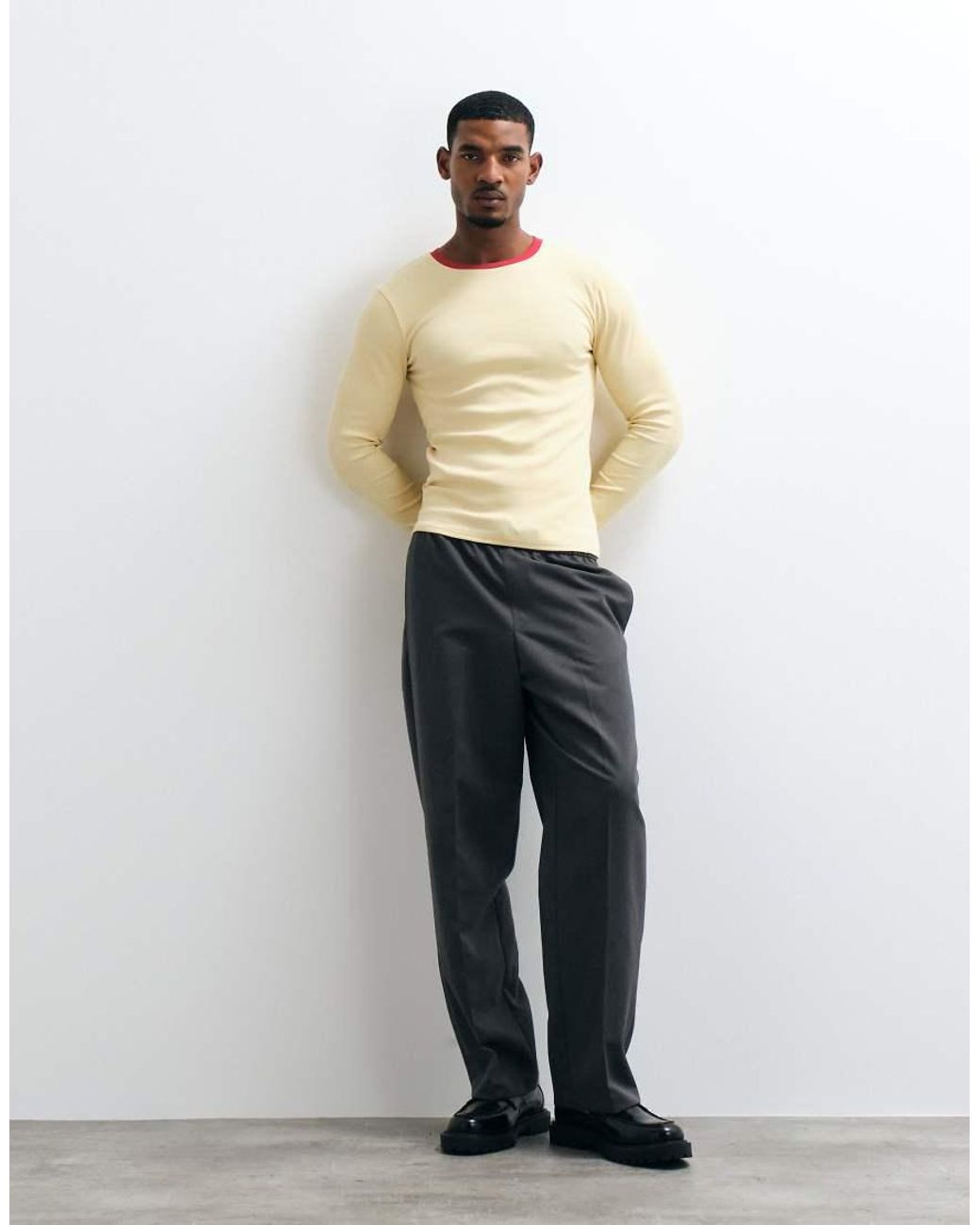 ASOS Natural Muscle Fit Long Sleeve Ringer T-shirt for men