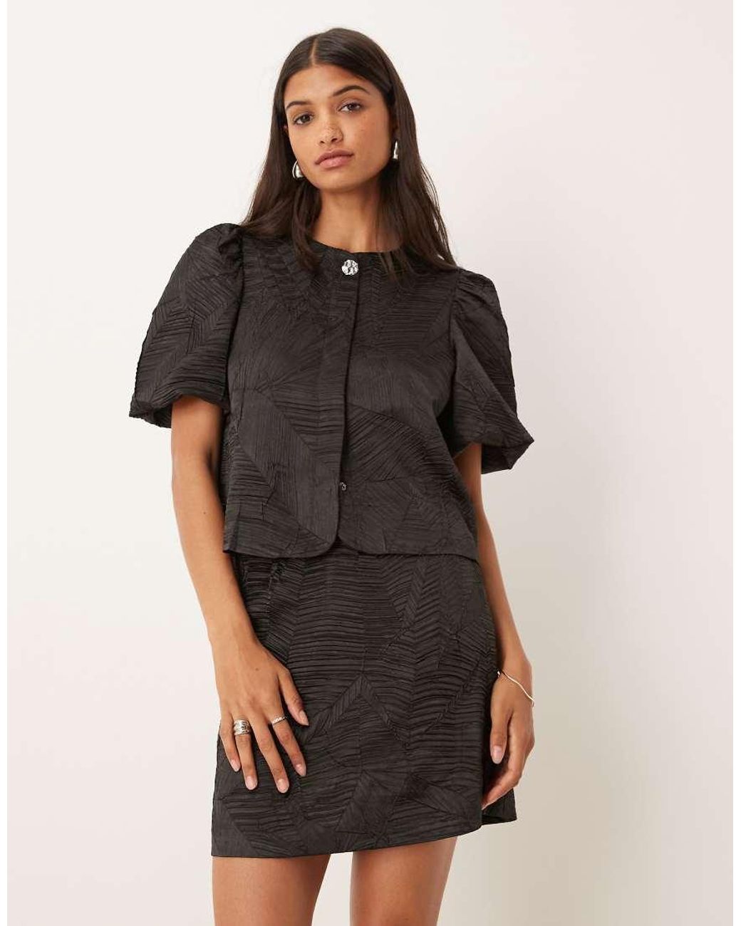 Y.A.S Natural Jacquard Mini Skirt Co-ord