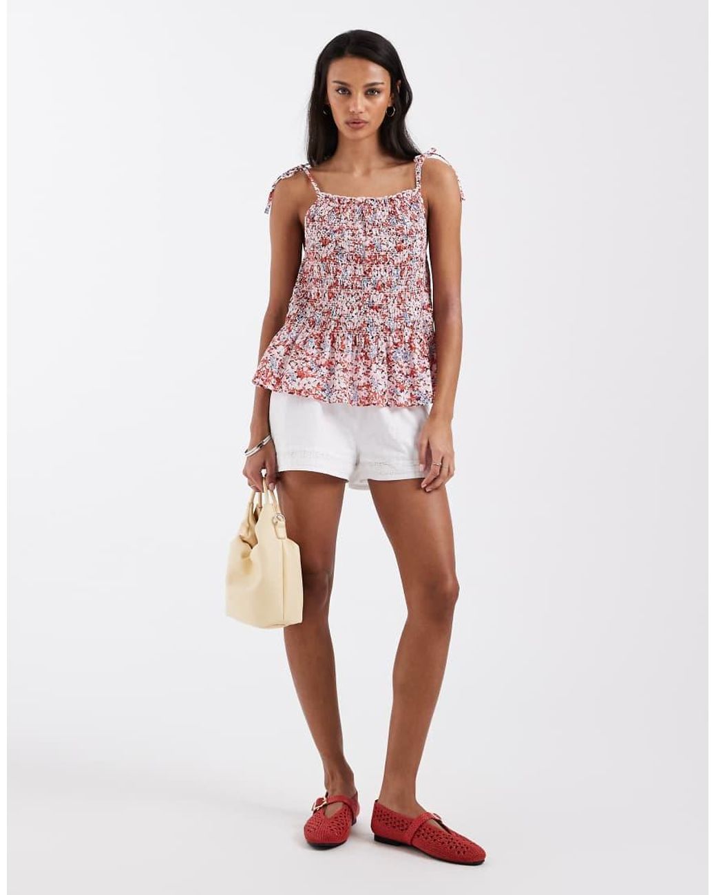 Levi's Floral Shirred Shoulder Tie Top