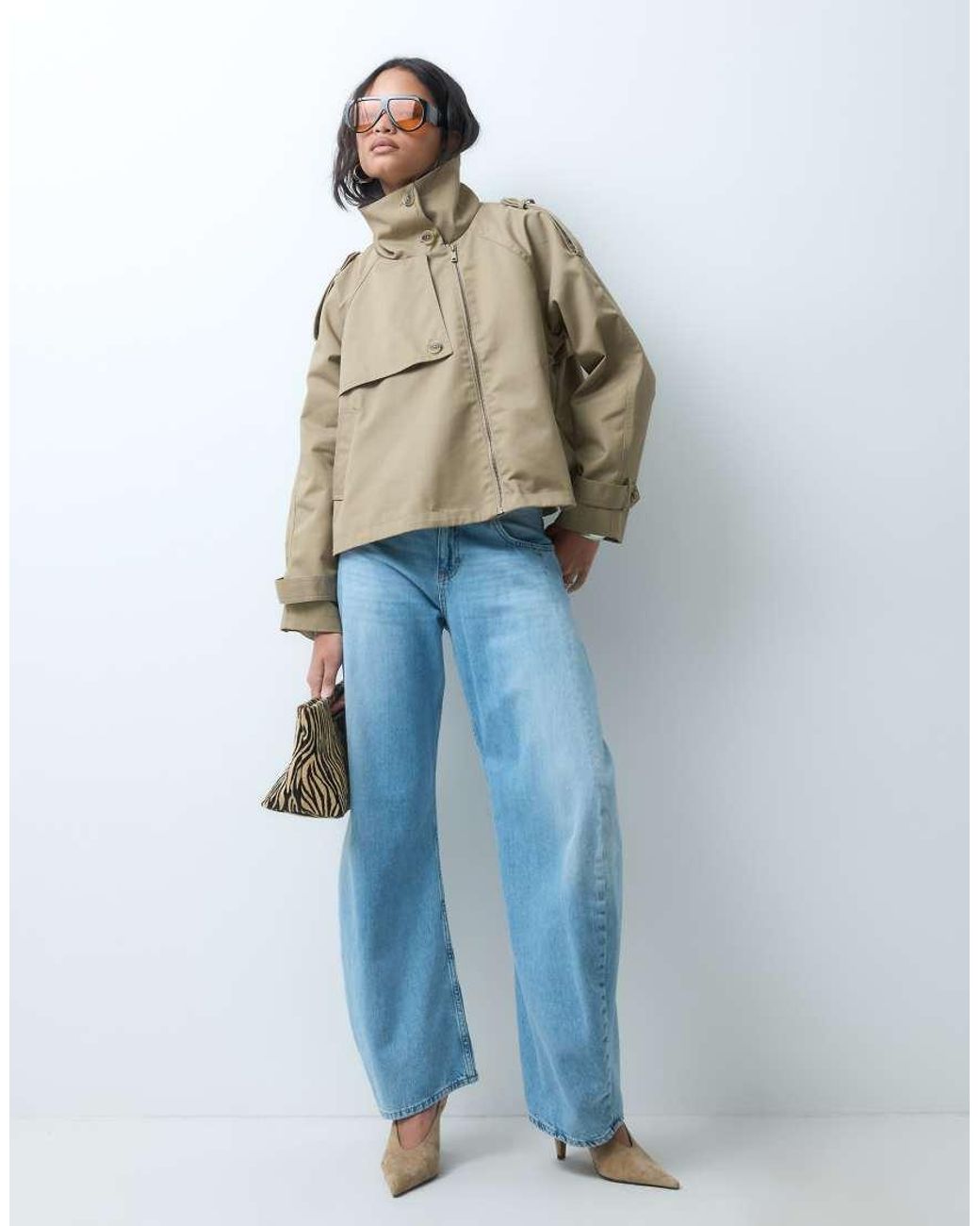 ASOS Natural Funnel Cropped Cape Trench Coat