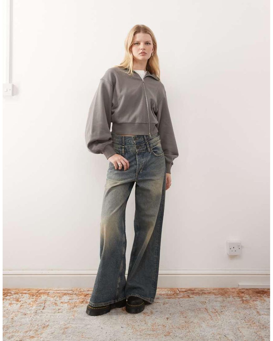 Weekday Gray Structured Asymmetric Zip Through Hoodie