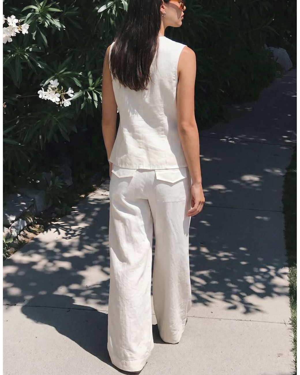 Vero Moda White Linen Look Tailored Wide Barrel Trousers Co-ord
