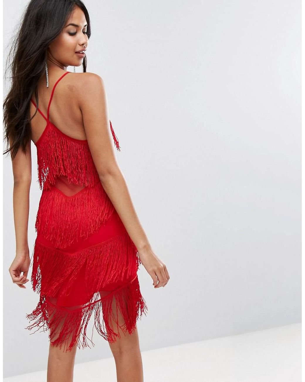 Fringe mesh strappy midi bodycon dress hotsell