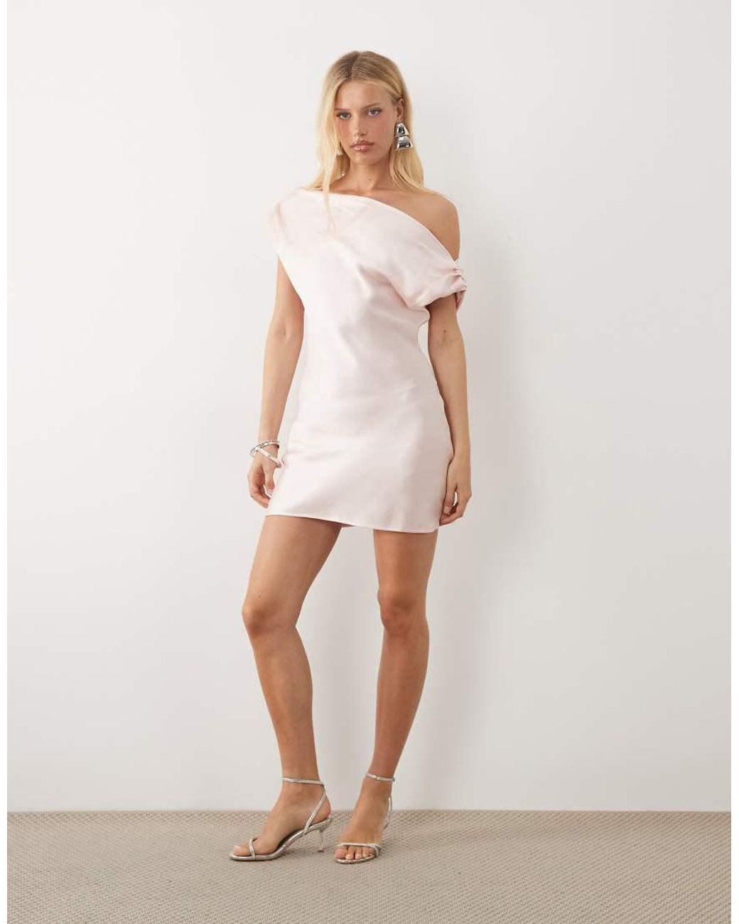 ASOS Natural Satin One Shoulder Drape Mini Dress