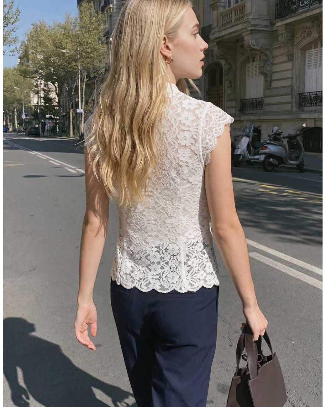Vero Moda Gray Sheer Lace Mandarin-style Fastening Top