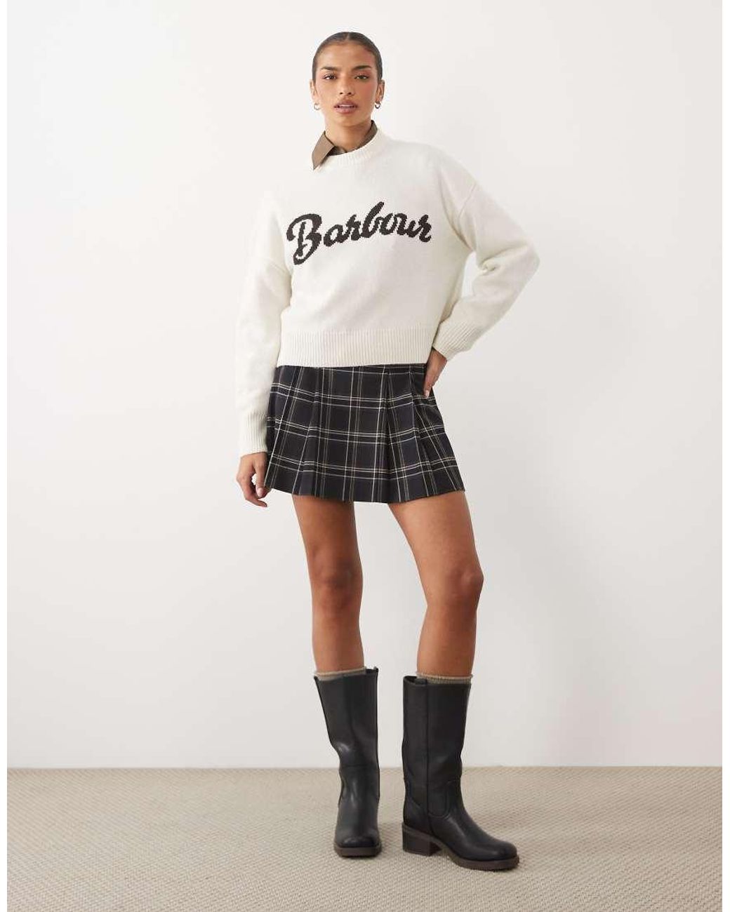 Barbour White Ivybridge Logo Knitted Jumper