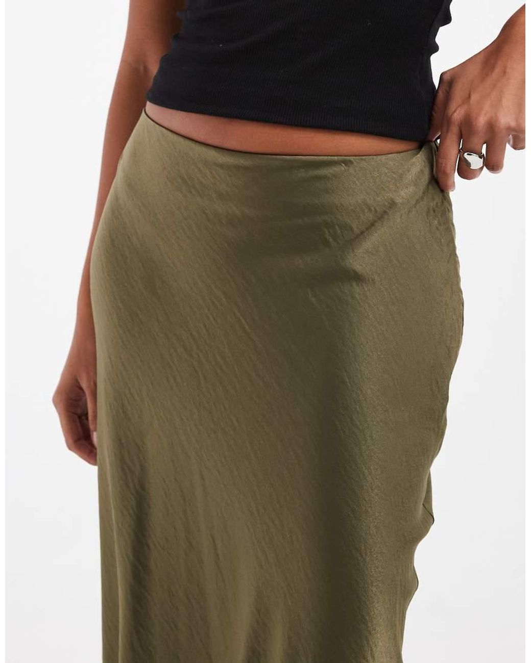 Vero Moda Green Satin Midi Skirt With Lace Detail Hem