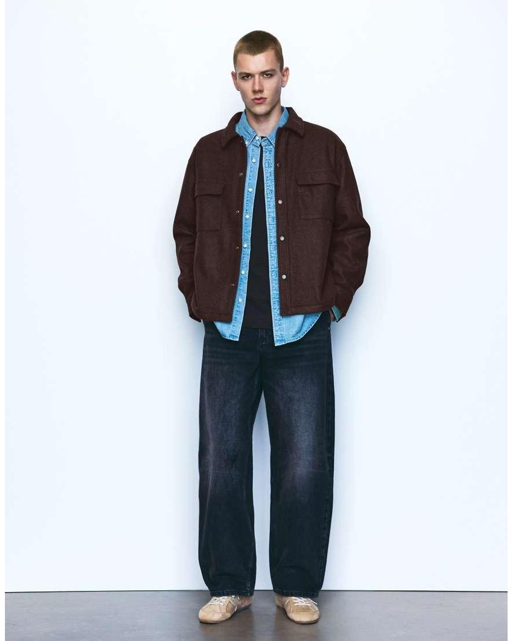Pull&Bear Blue Long Sleeve Overshirt for men