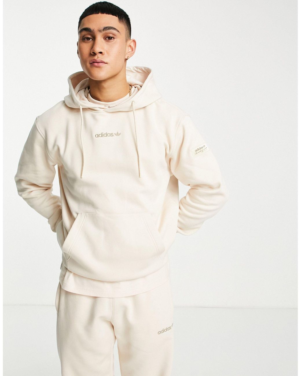 adidas Originals 'trefoil Linear' Premium Hoodie in Natural for Men | Lyst