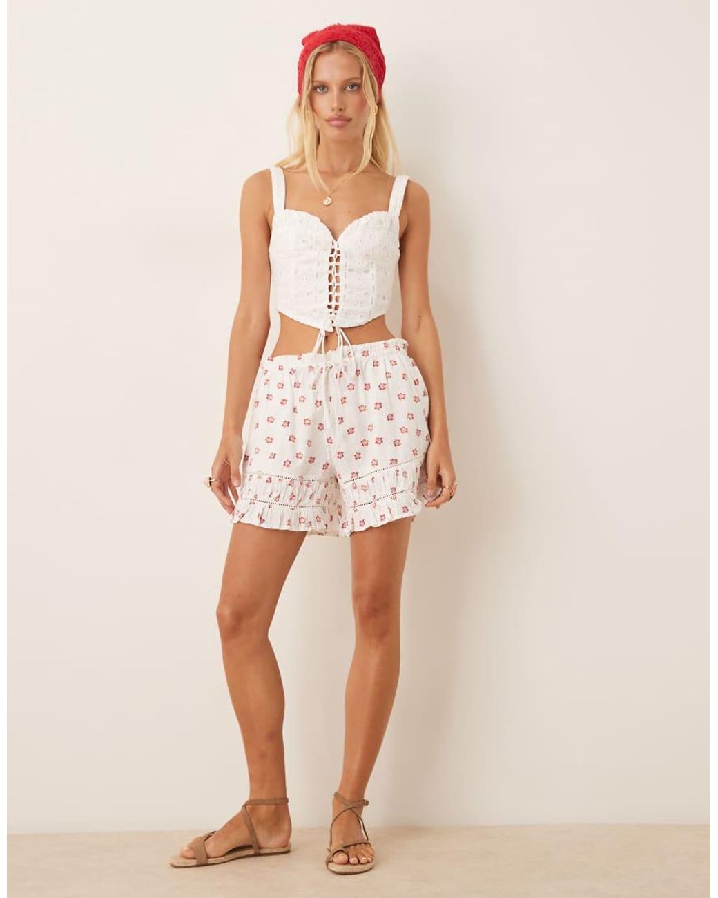 Free People White Printed Pull-On Shorts